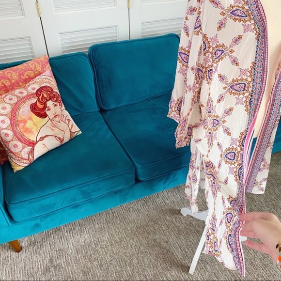 Gigio | Aster Ivory Pink Open Front Kimono Boho Bohemian Paisley Medallion Large - Picture 9 of 15